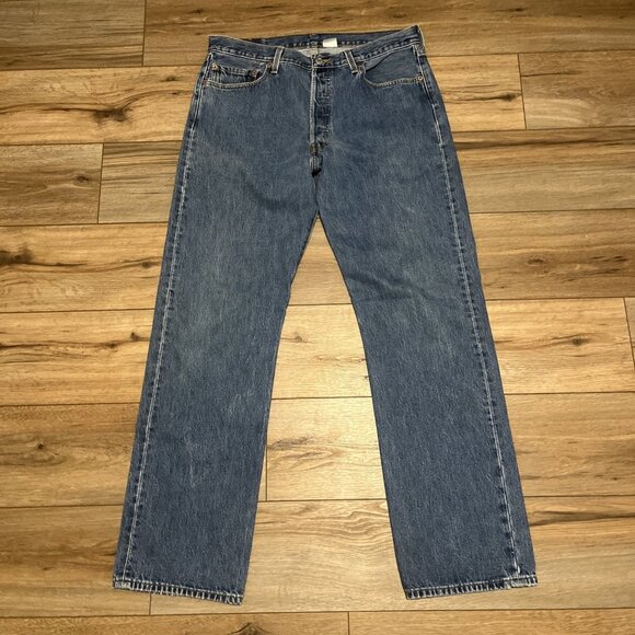 Men's Levis 501 Original Fit Denim Jeans SZ 36x34 Blue Modern Button Fly Red Tab - Picture 1 of 13